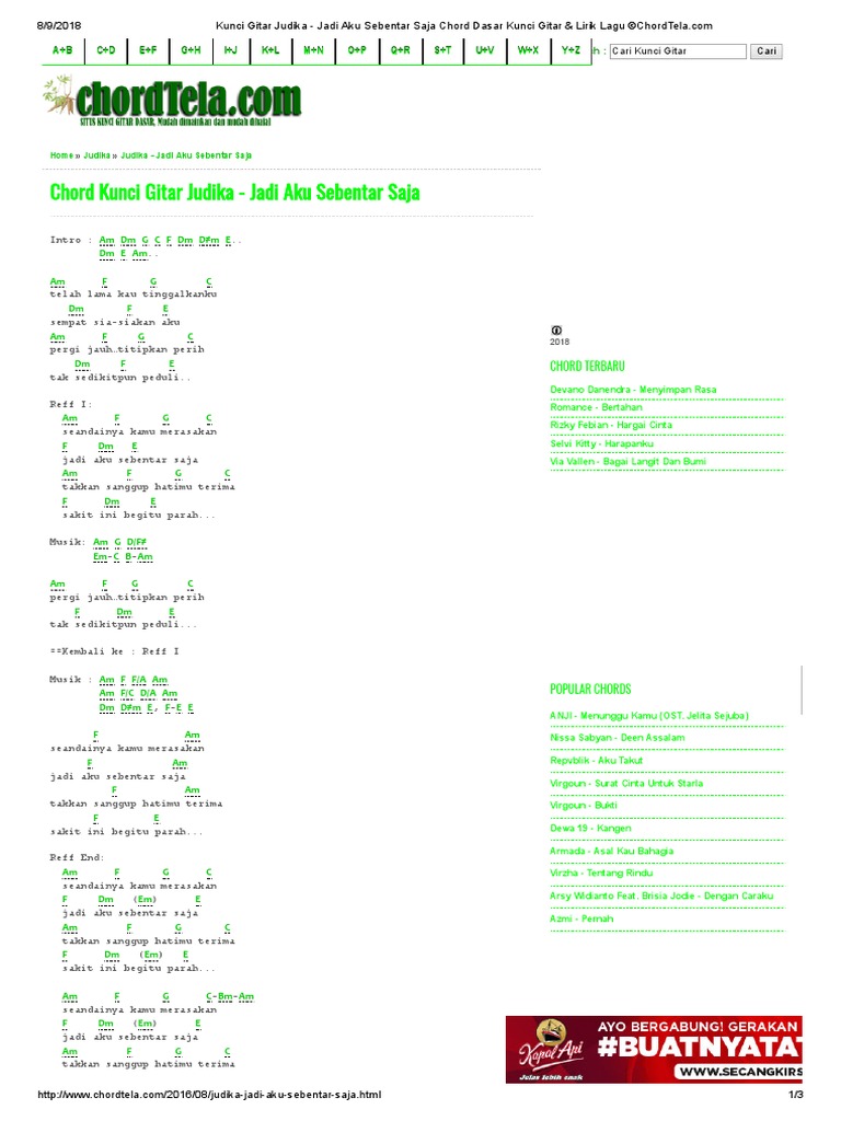 Kunci Gitar Judika Jadi Aku Sebentar Saja Chord Dasar Kunci Gitar Lirik Lagu C Pdf Pdf