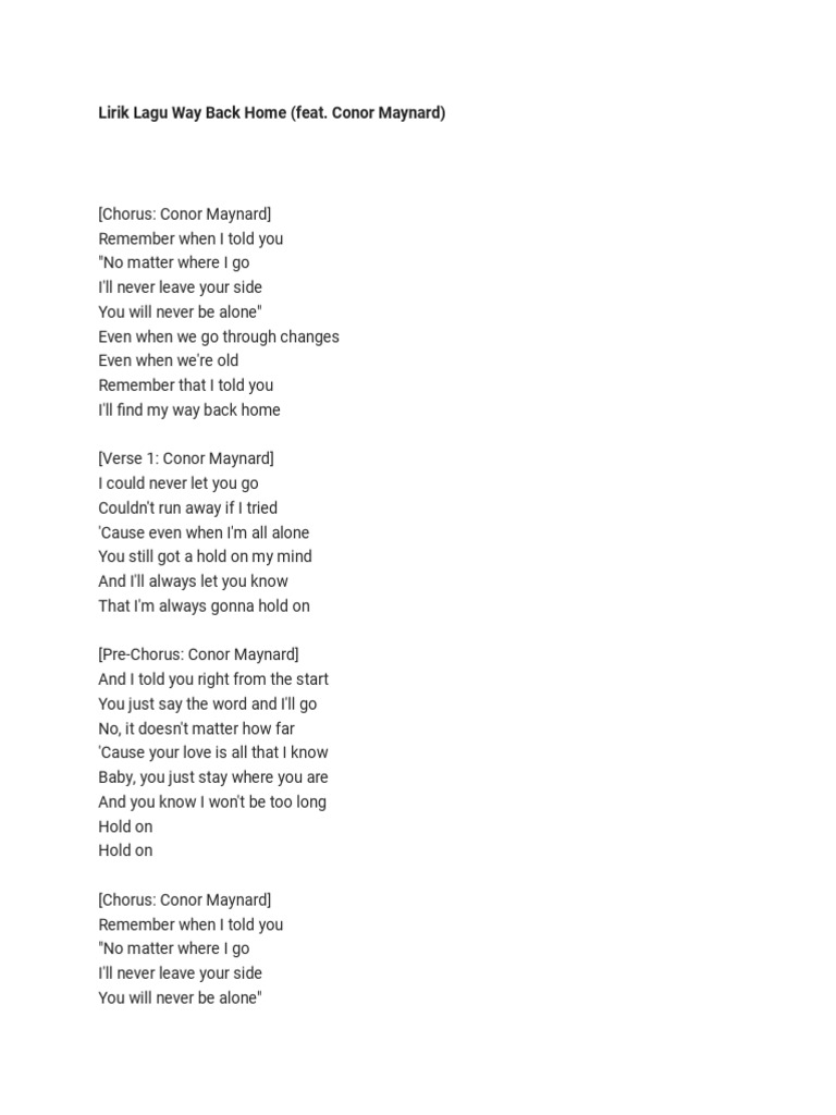 Lirik Lagu Way Back Home Docx
