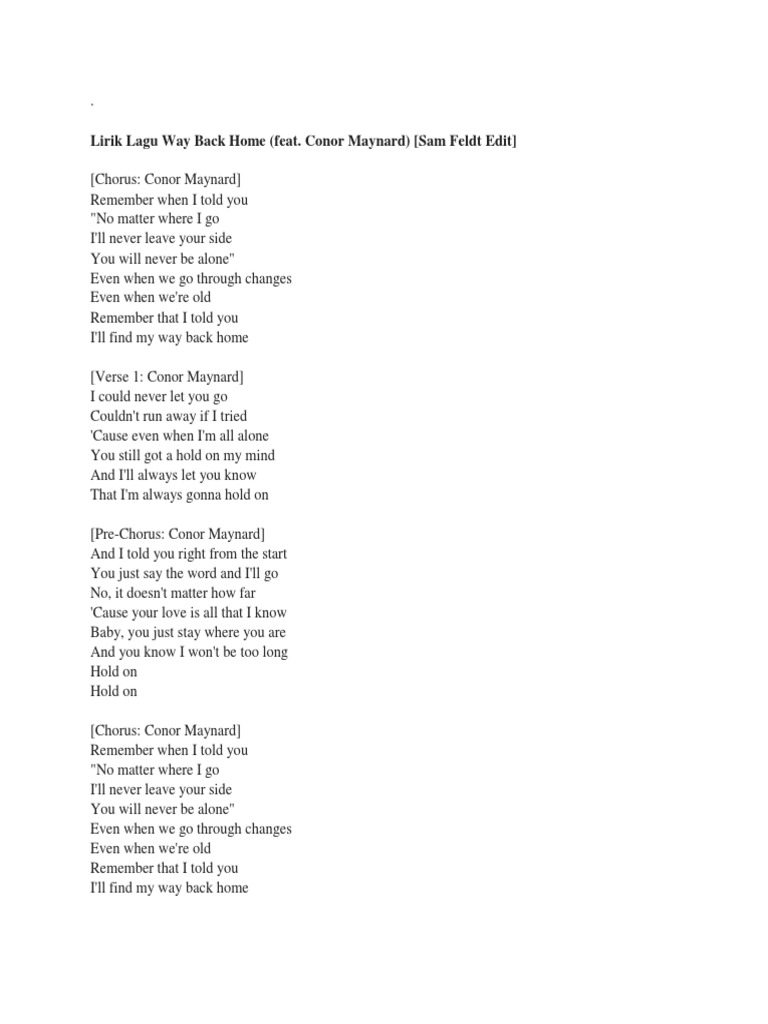 Lirik Lagu Way Back Home Musical Forms