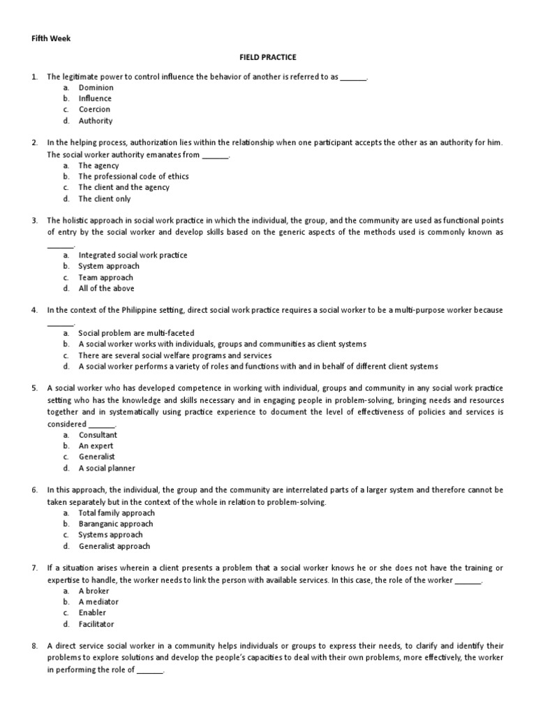 Field Practice 1 PDF Social Work Goal