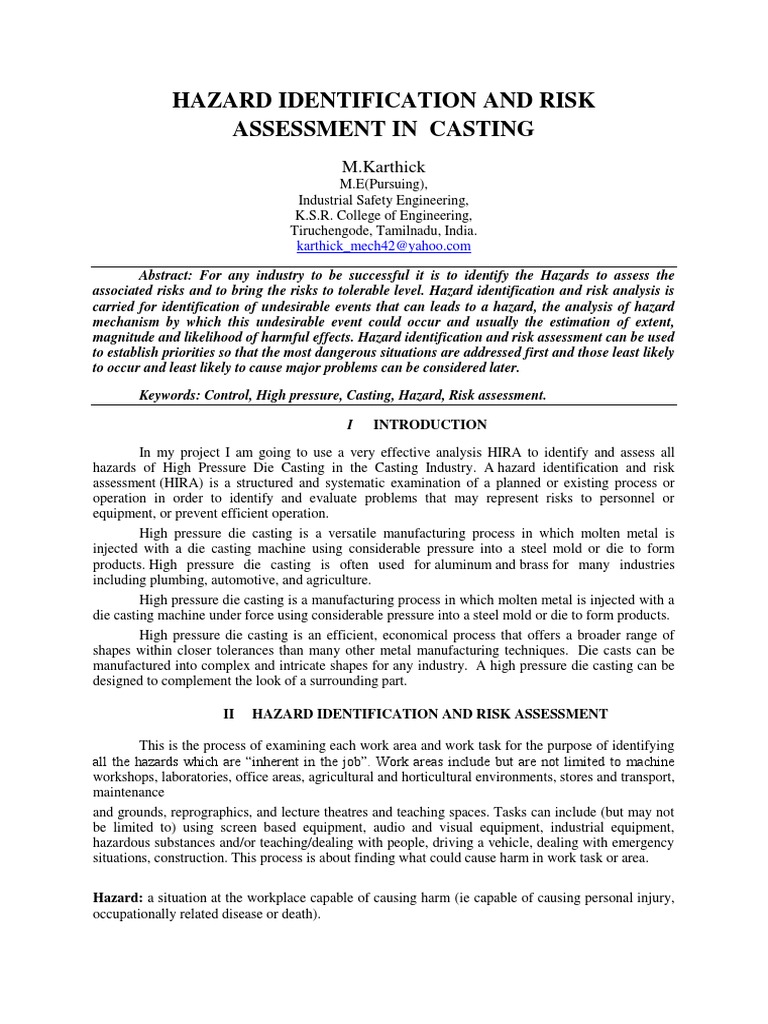 356412hazatd Identification and Risk Assessment PDF Casting