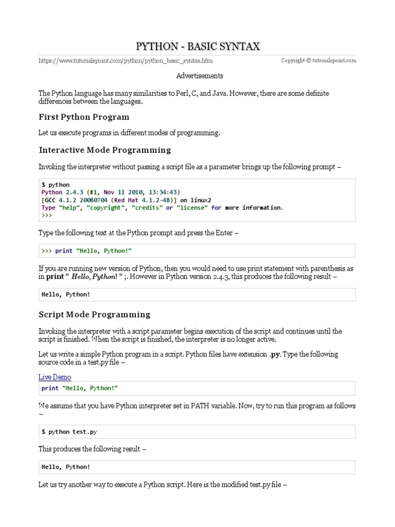 First Python Program: $ Python GCC On Linux2 More Information | PDF ...