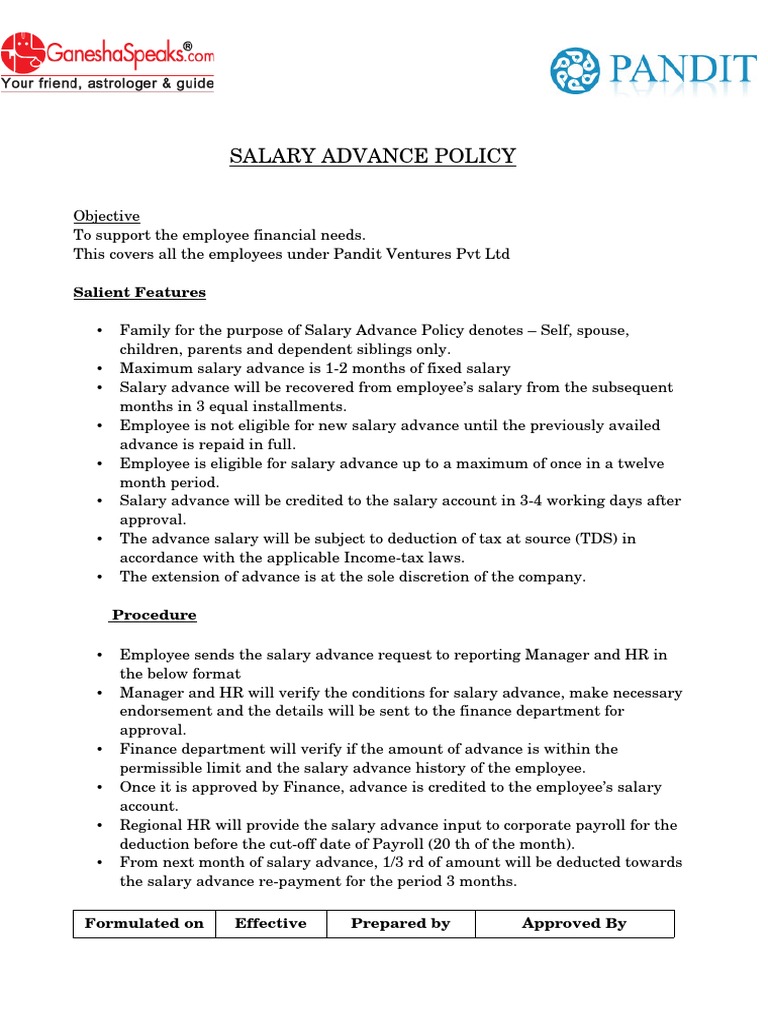 Employee Salary Advance | PDF | Payroll | Employment