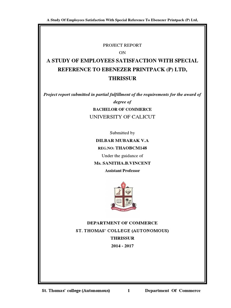 A Study of Employees Satisfaction With Special Reference To Ebenezer