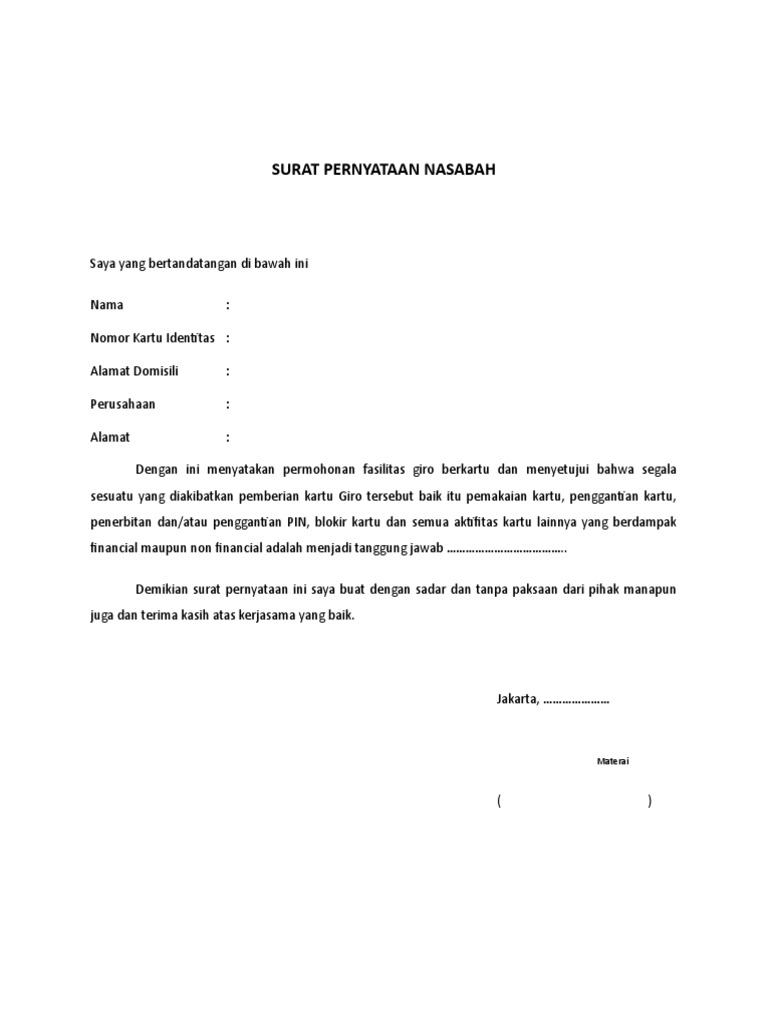 Surat Permohonan Giro Berkartu
