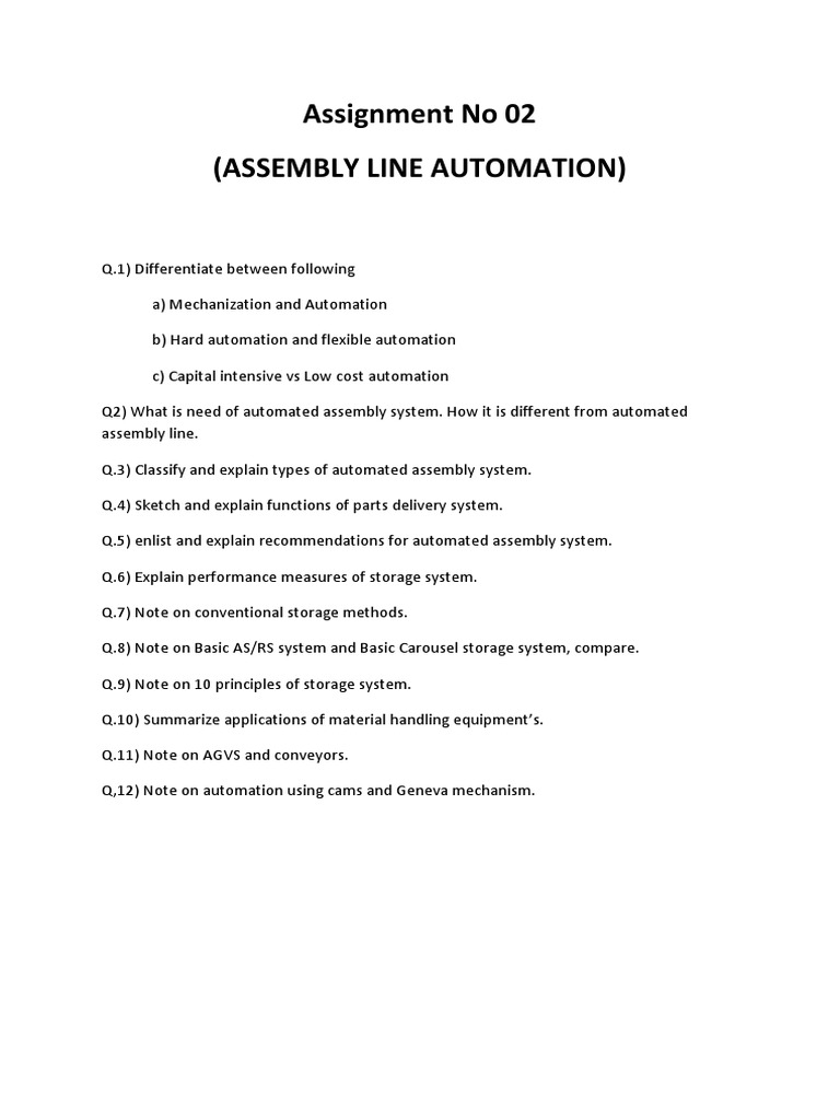 Assignment 2 Industrial Automation With Notes Pdf Automation Machines