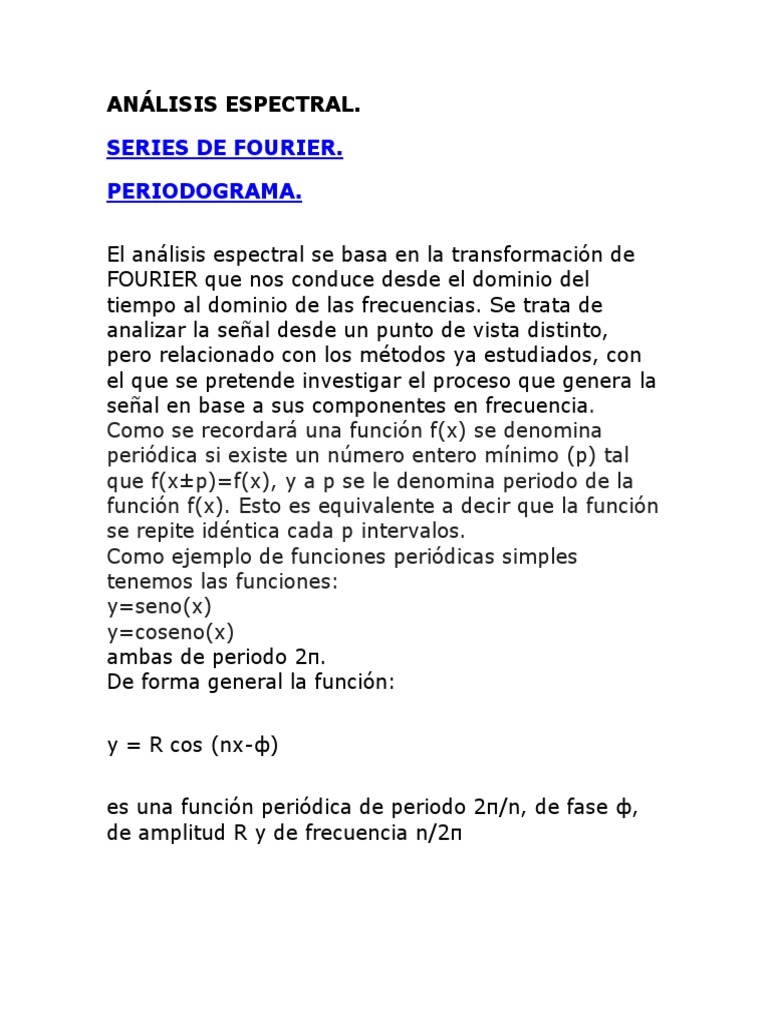 Análisis Espectral y Series de Fourier | PDF | Densidad espectral ...