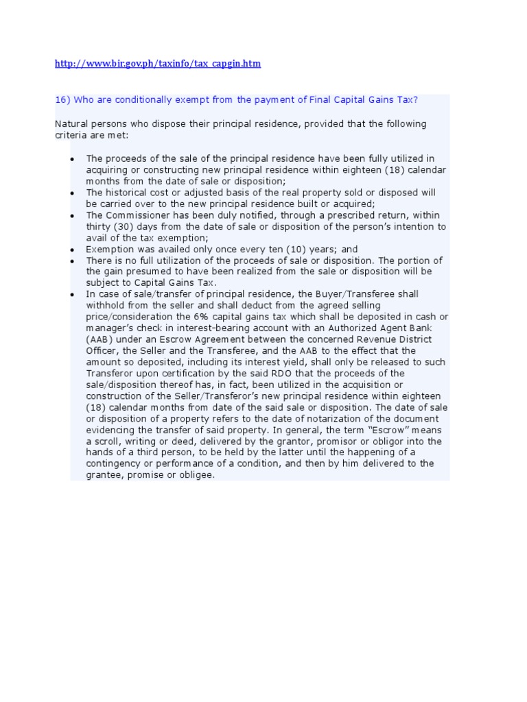 Capital Gains Tax Exemption (Philippines Taxation) PDF