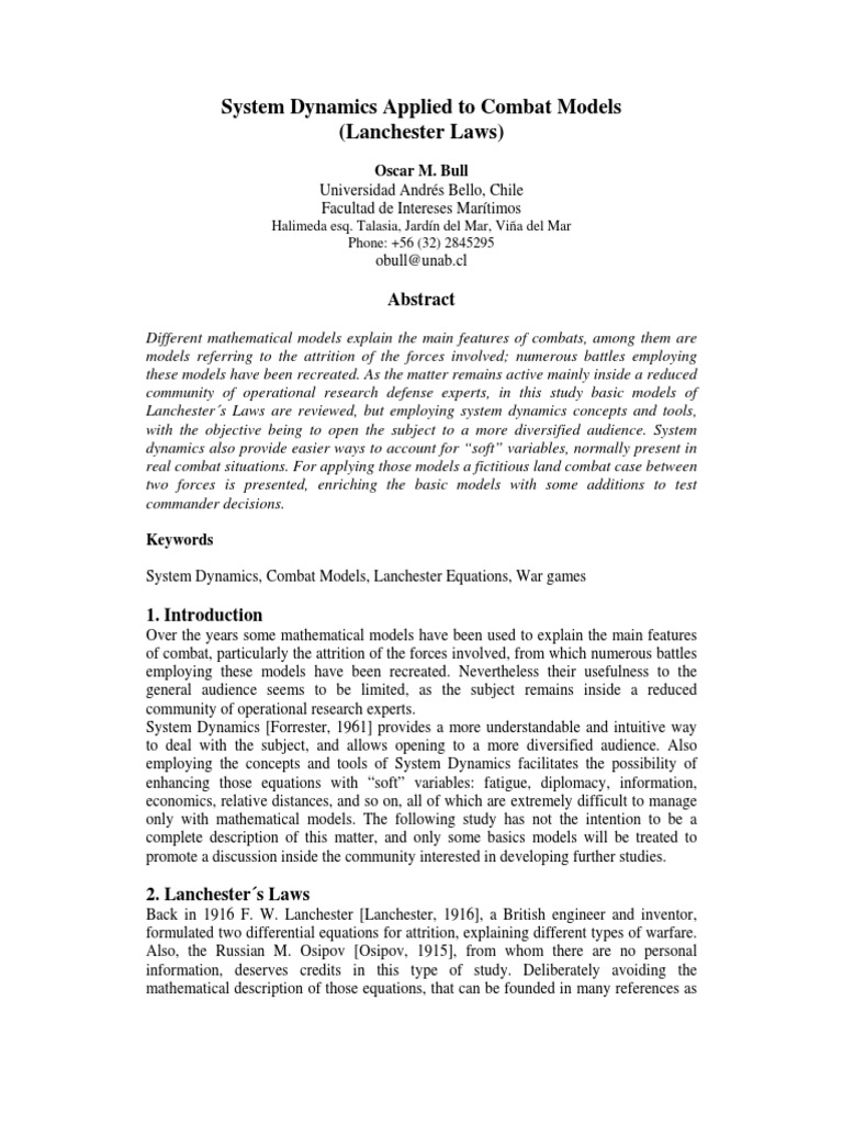 Lanchester's Laws in Combat Dynamics | PDF | Mathematical Model ...