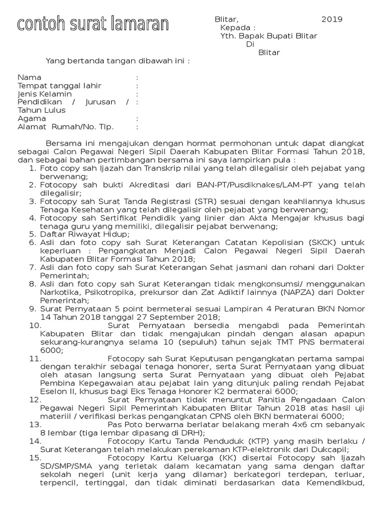 1 Contoh Surat Lamaran