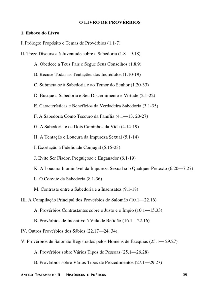 Esboço e Autoria do Livro de Provérbios | PDF | Religião e Espiritualidade
