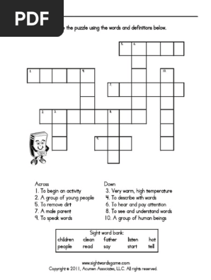Sight Word Crossword Puzzle Pdf
