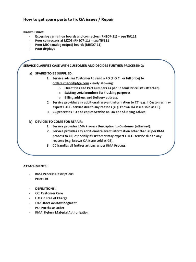 Spare Parts and Repair Process Guide | PDF | Finance & Money Management ...