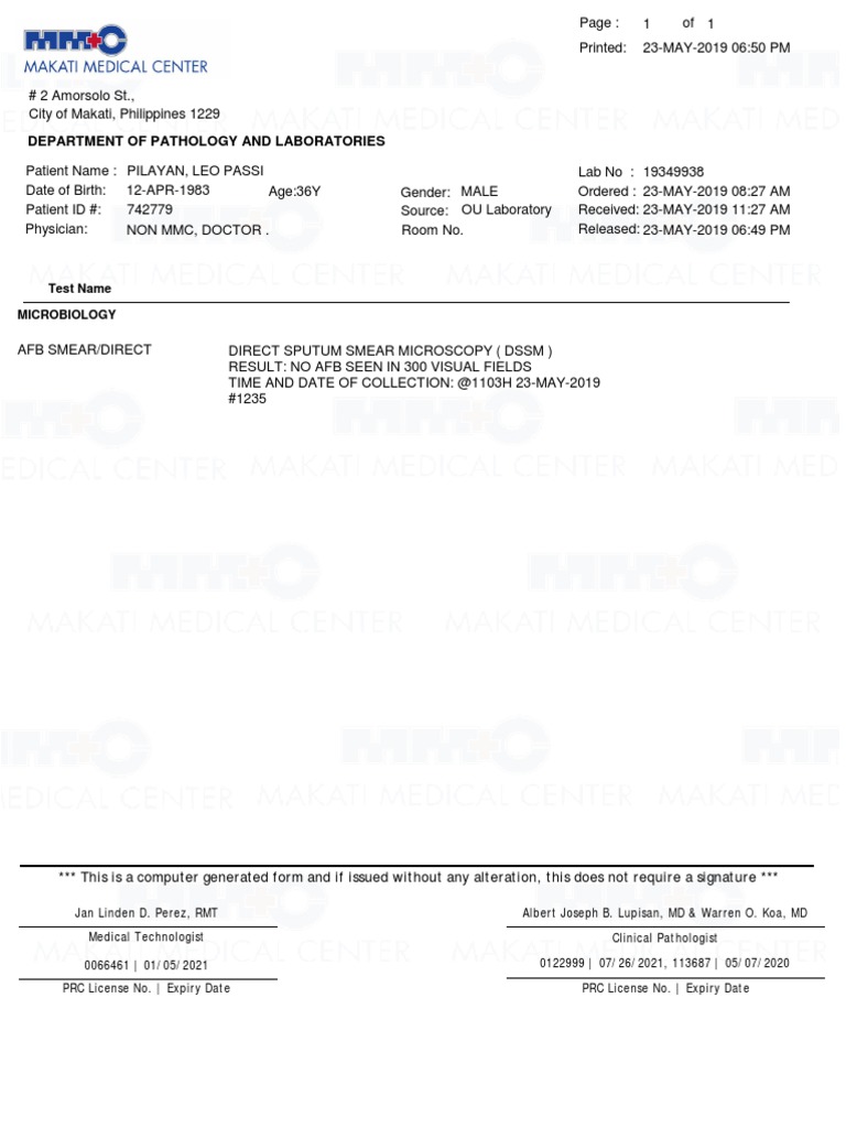 Department of Pathology and Laboratories: Test Name Microbiology | PDF ...