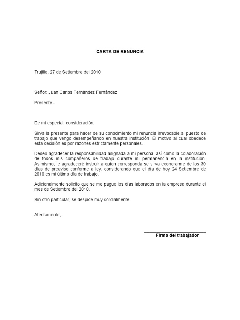 carta de renuncia