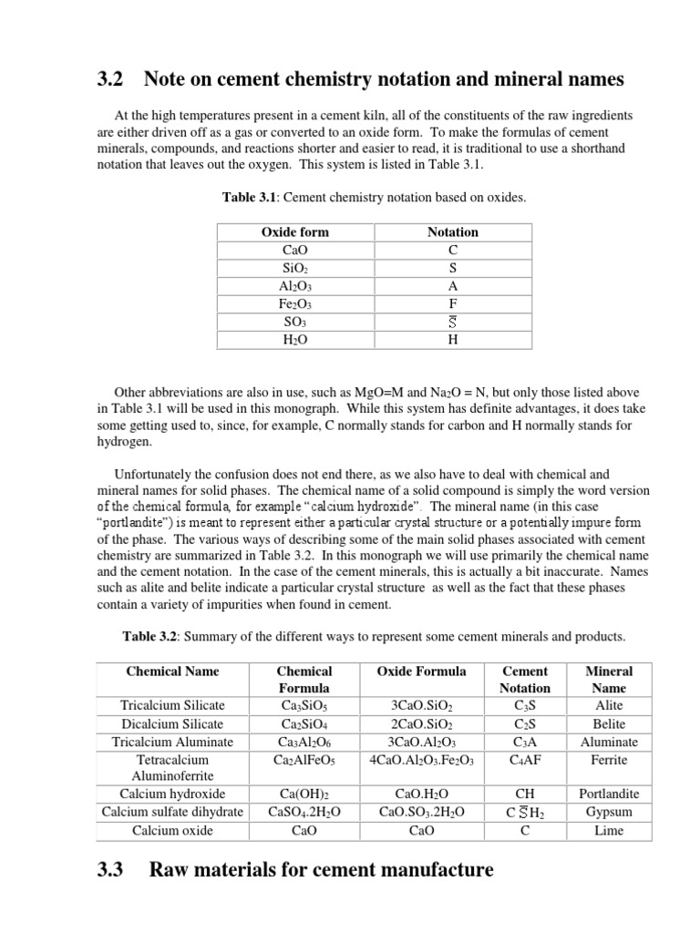 Cement Chemistry Notation And Mineral Names Download Free Pdf