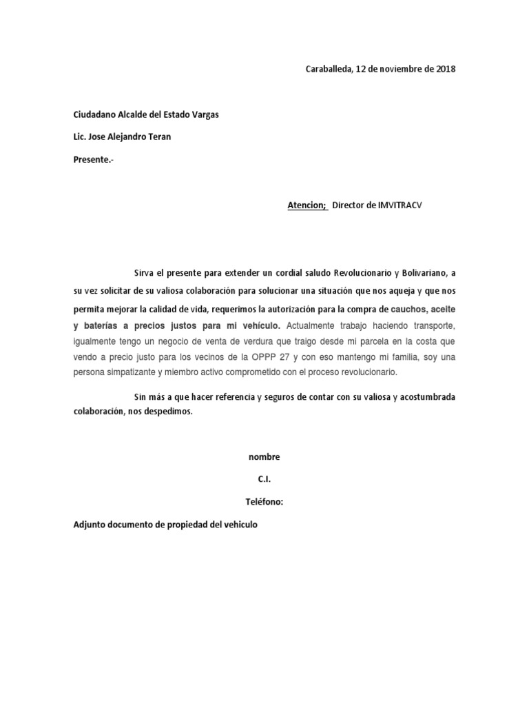 Carta Solicitud de Cauchos Alcaldia de Vargas | PDF