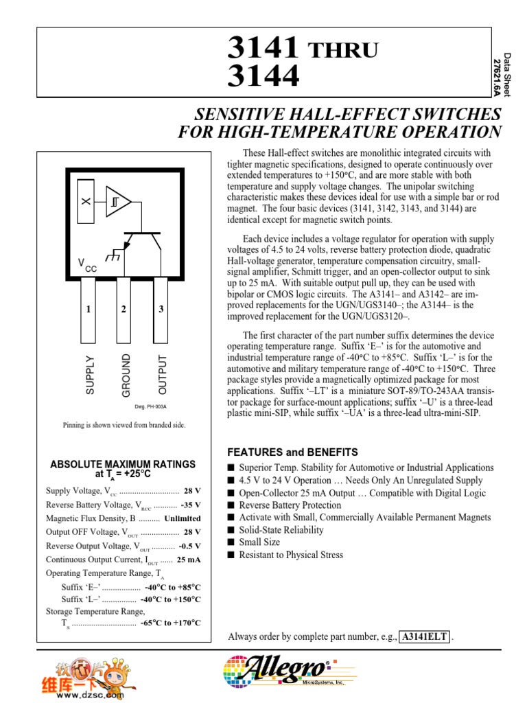 A3144 Hall Sensor Datasheet