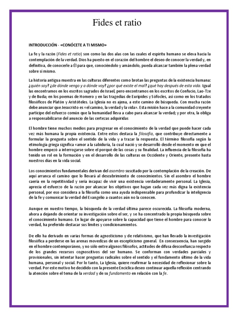 Fides et Ratio: Fe y Razón en Diálogo | PDF | Divinidad (disciplina ...