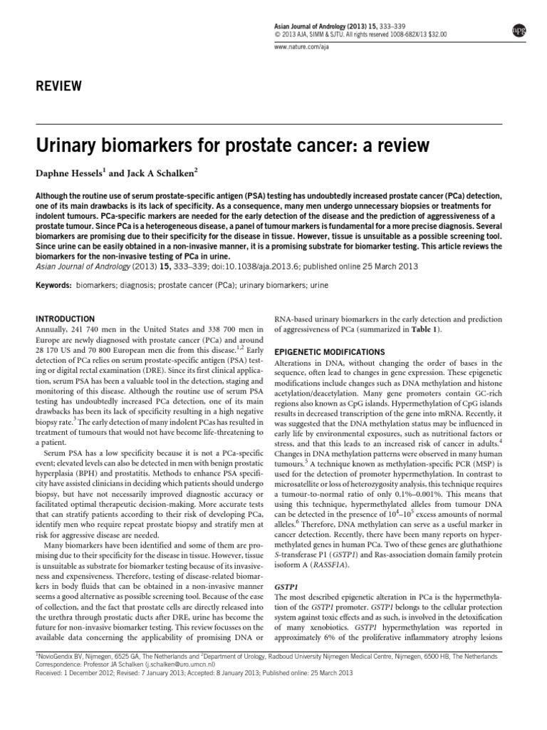 Urinary Biomarkers For Prostate Cancer A Review | PDF | Prostate ...
