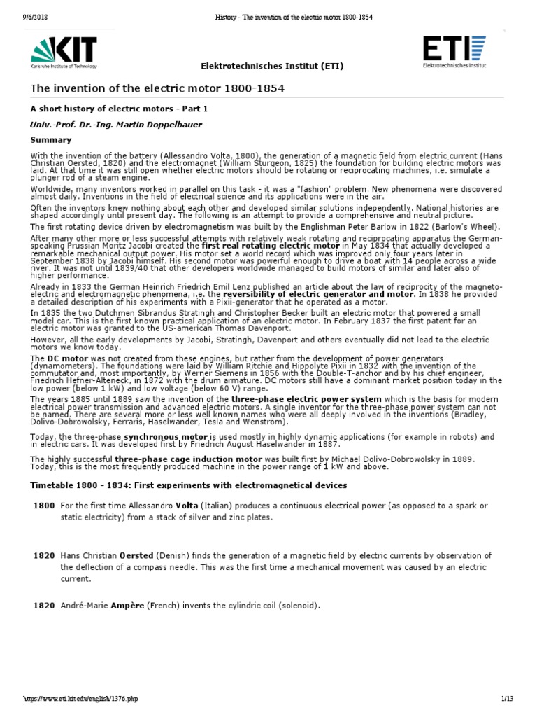 Electric Motor History PDF Electric Motor Electric Generator