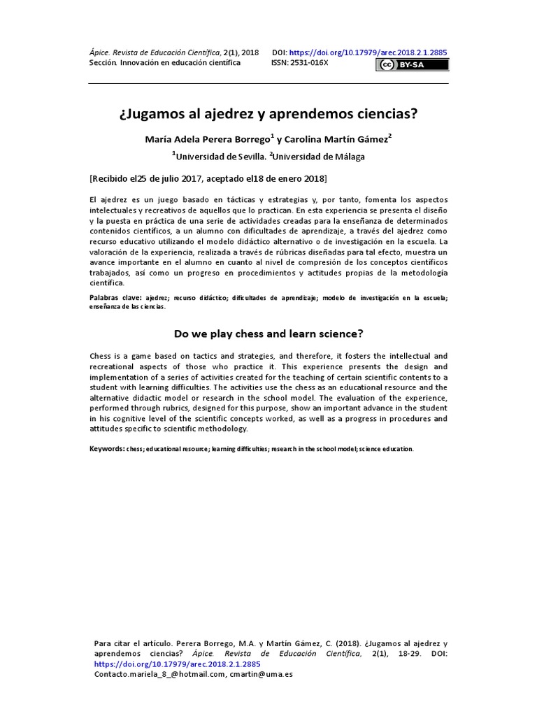 Ajedrez como recurso educativo en ciencias | PDF | Educación primaria ...