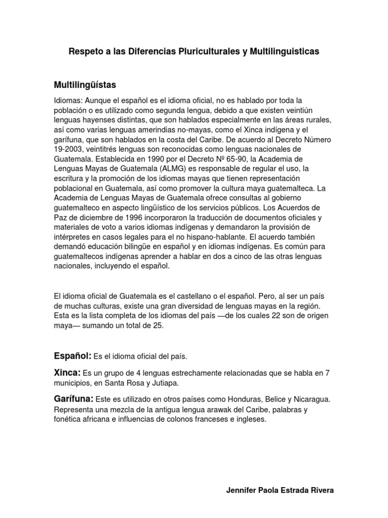 Respeto A Las Diferencias Pluriculturales y Multilingiusticas | PDF ...