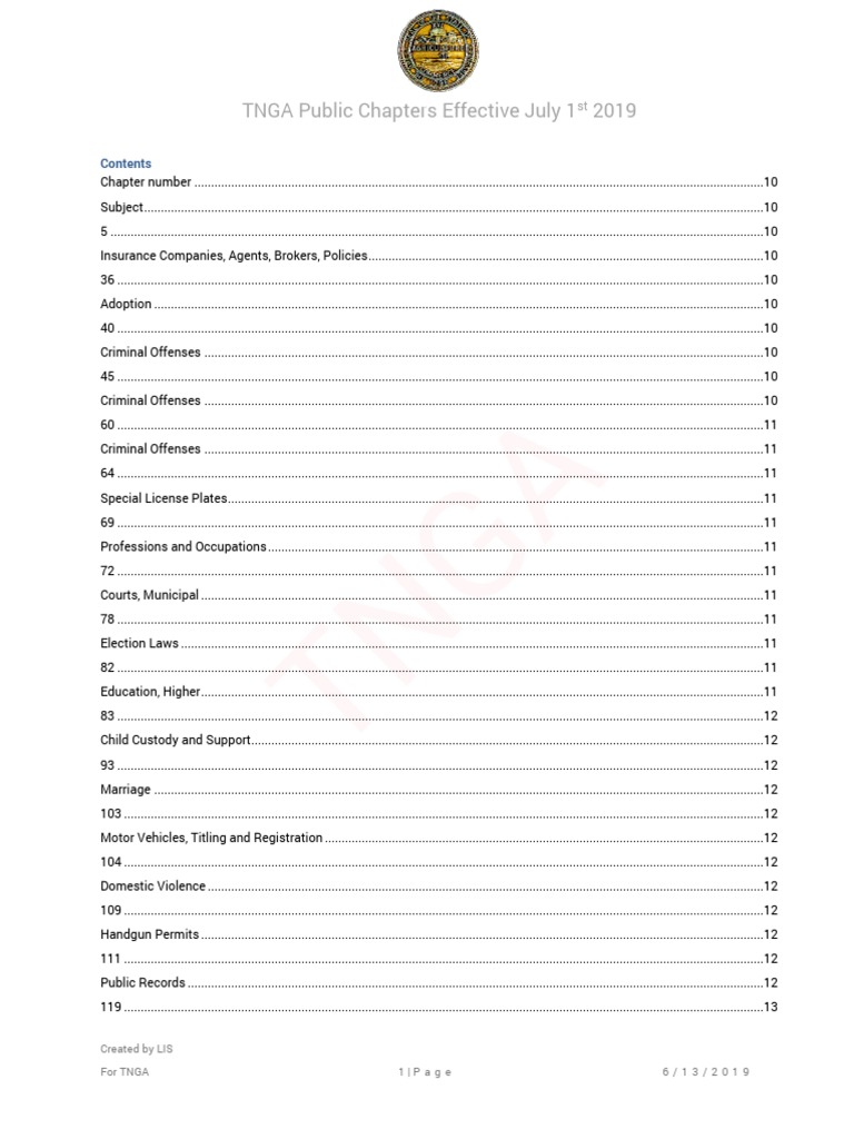 Public Chapters Effective in Tennessee July 1st 2019 PDF Statute Of Limitations Common Law