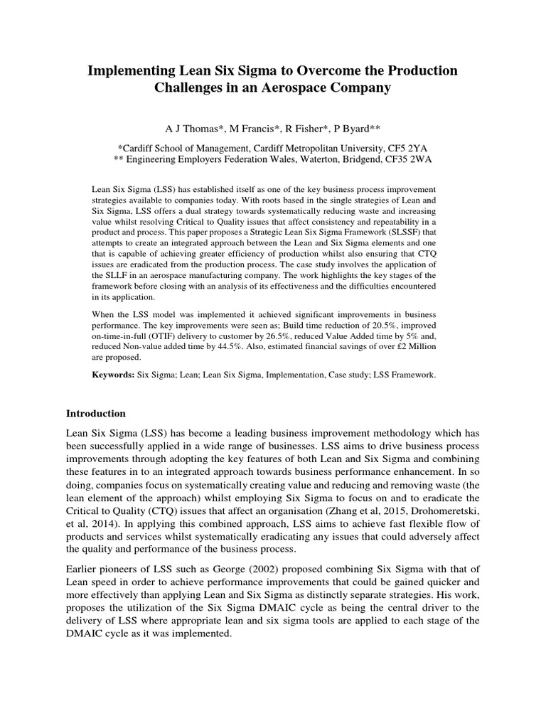 Lean Six Sigma Framework in Aerospace | PDF | Lean Manufacturing | Six ...