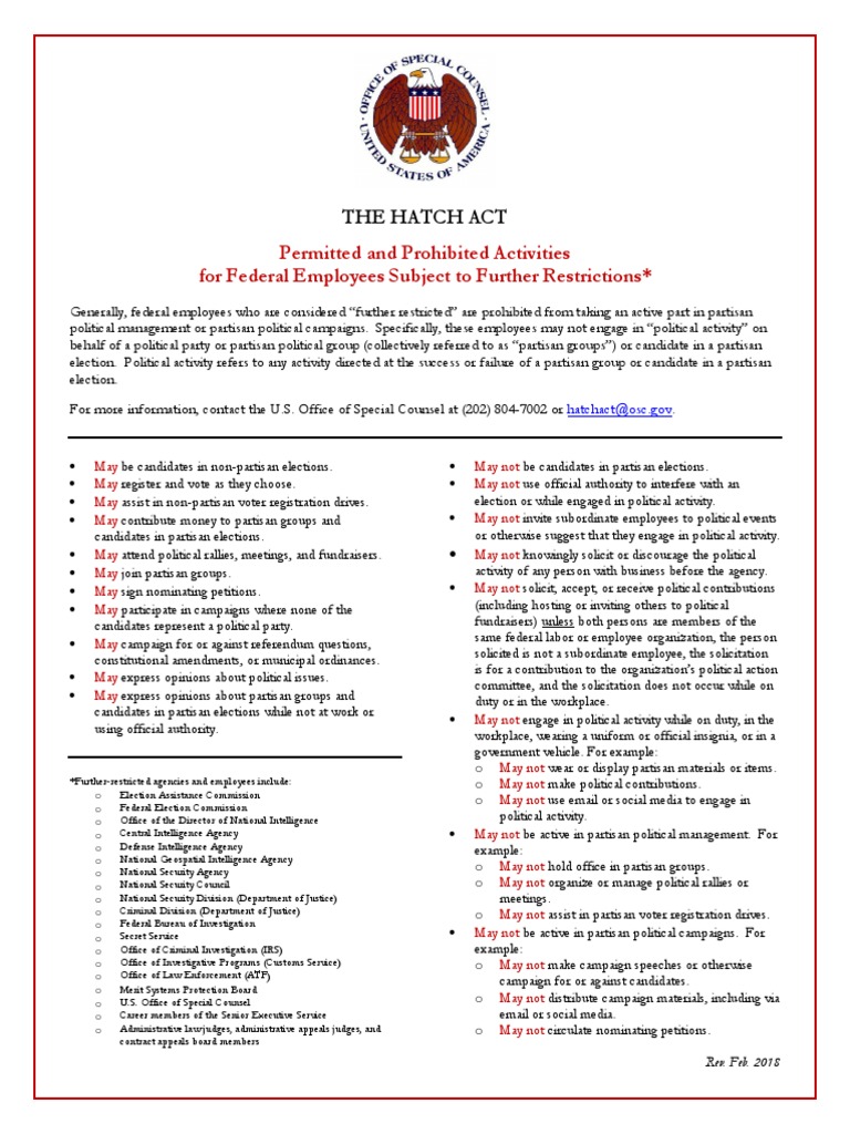 Hatch Act Poster Feb 2018 Pdf Elections Political Campaigns