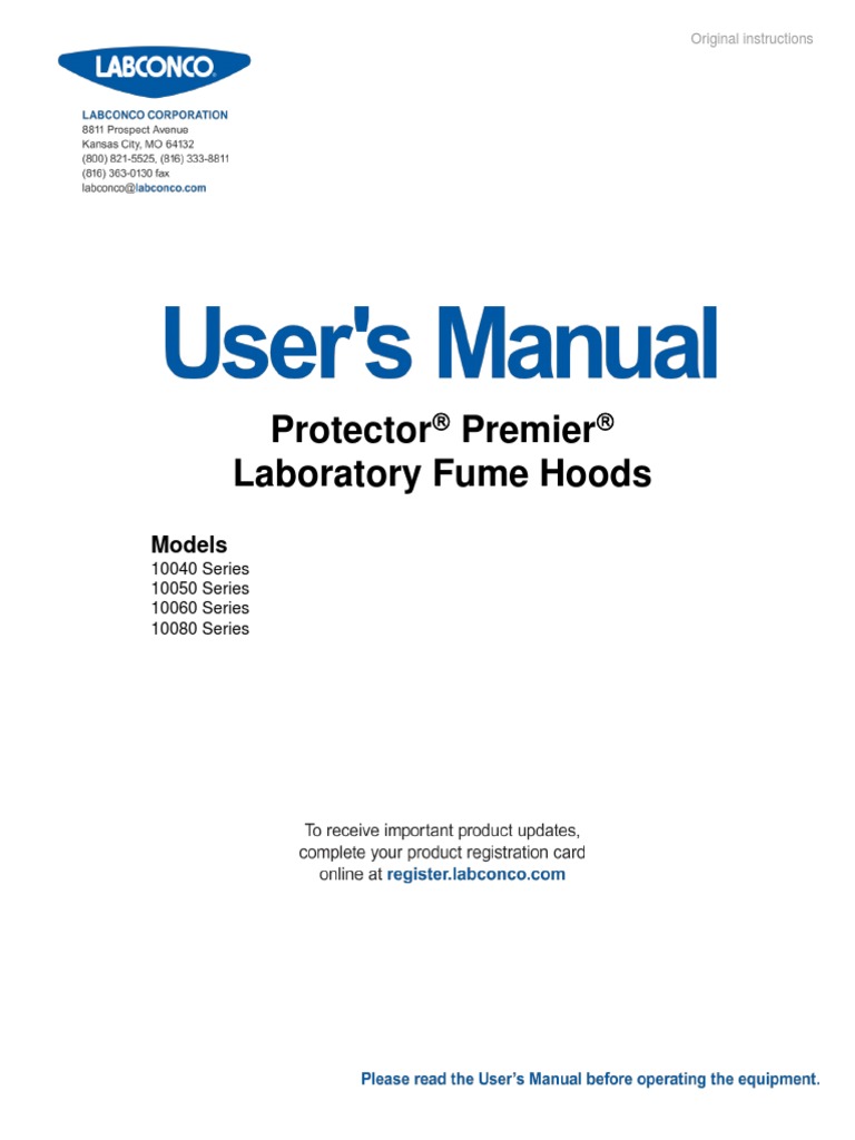 Labconco9410500 Rev G Protector Premier Laboratory Fume Hoods User