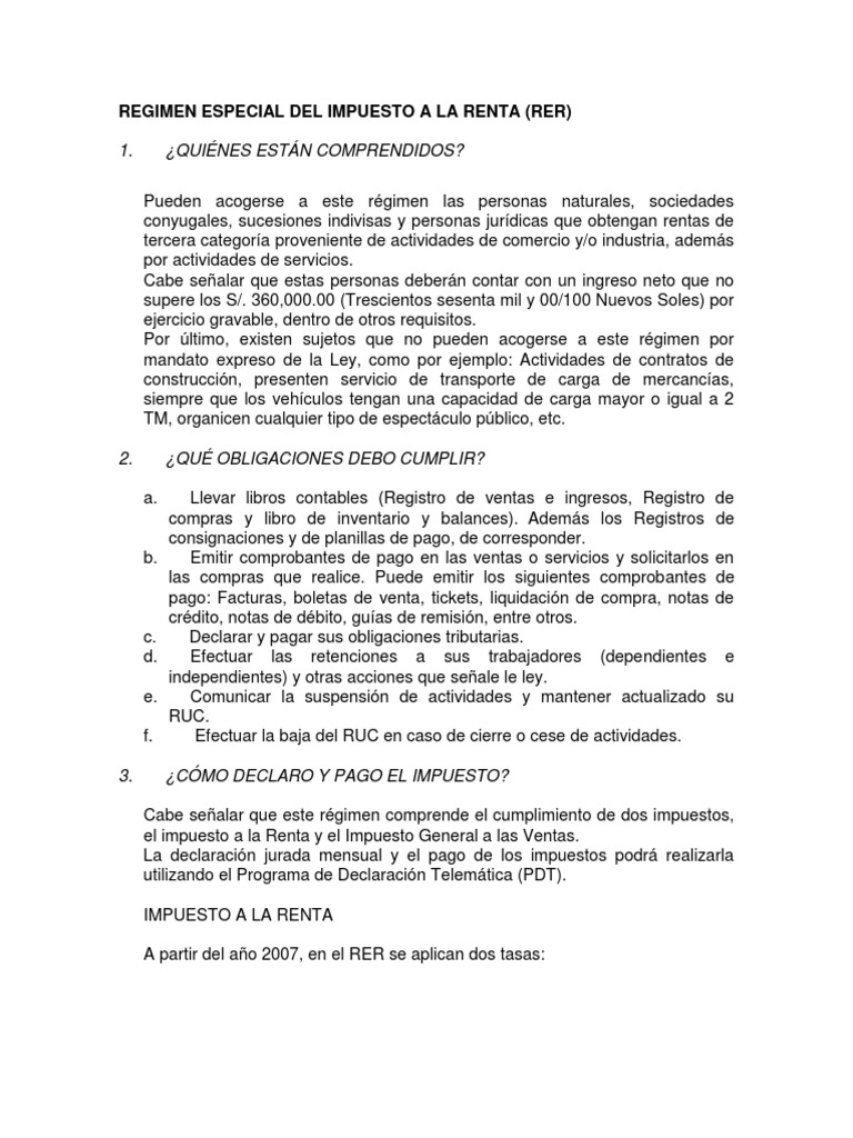 Regimen Especial Del Impuesto A La Renta | PDF | Impuesto sobre la ...