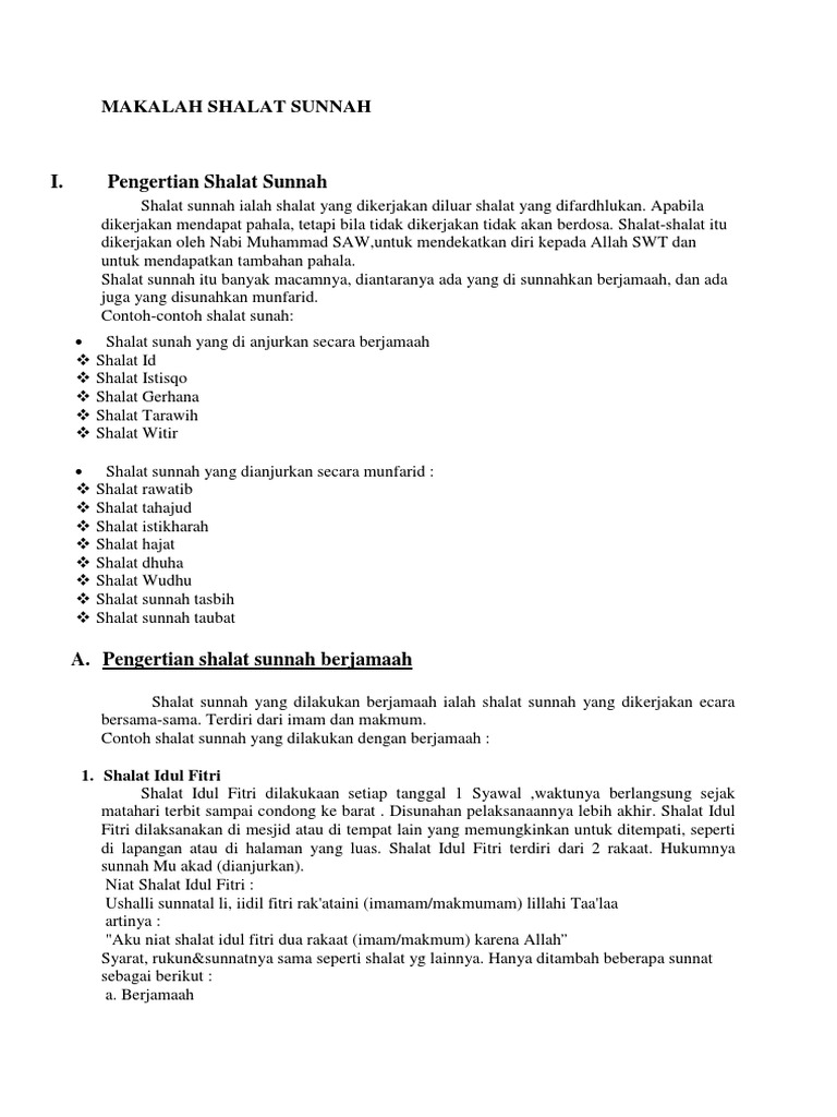 I Pengertian Shalat Sunnah