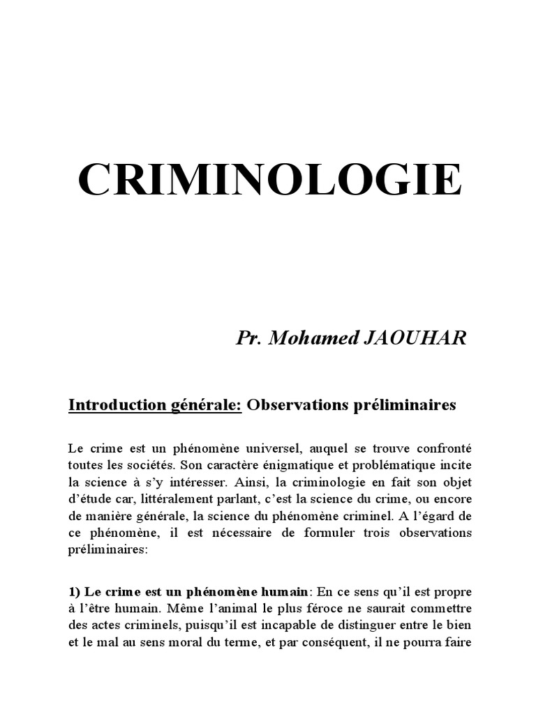 Criminologie Pr Mohamed Jaouhar Psychose Psychologie