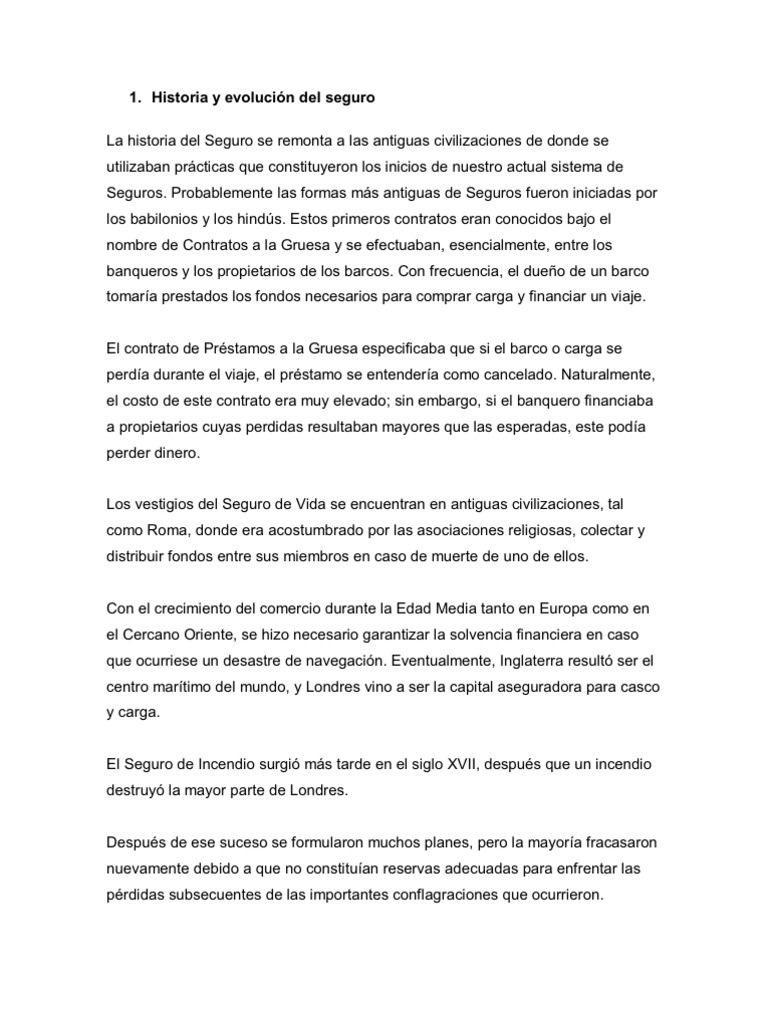 Historia y Evolución Del Seguro | PDF | Póliza de seguros | Seguro