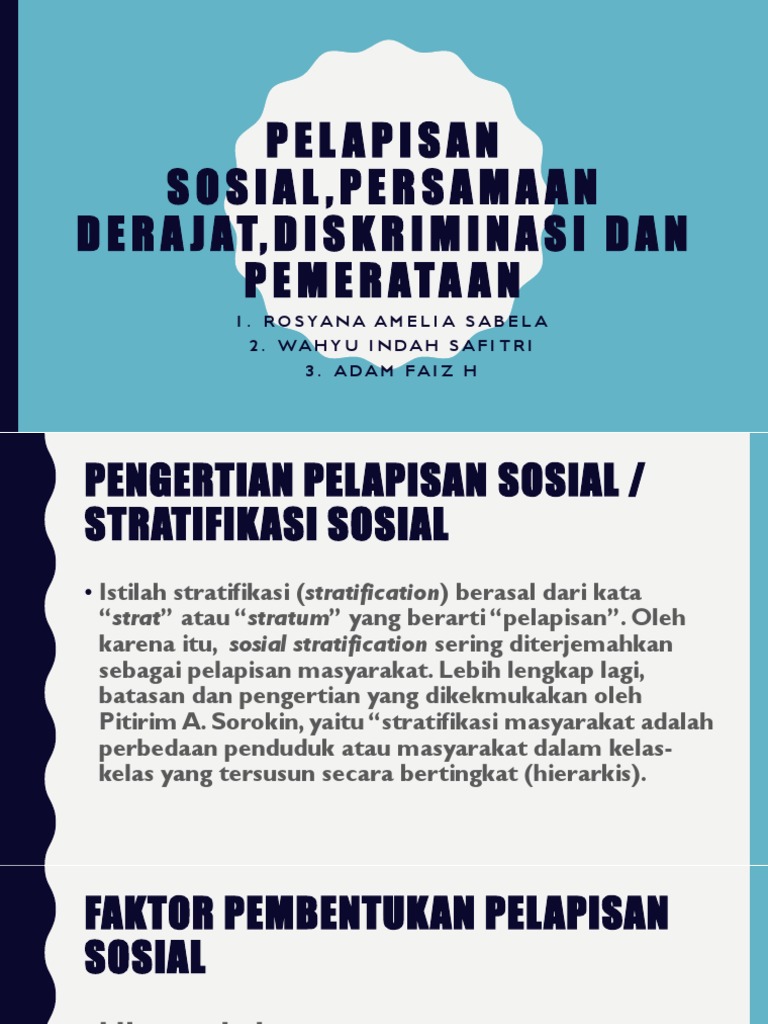Pelapisan Sosial Persamaan Derajat Diskriminasi Dan Pemerataan
