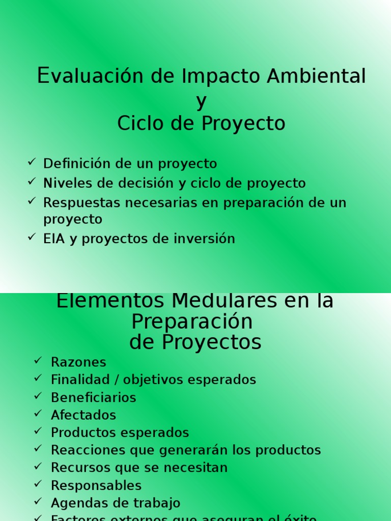 EIA en el Ciclo de Vida de Proyectos | PDF | Evaluación de impacto ...