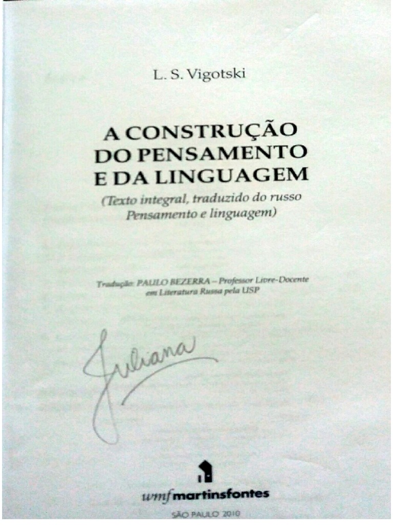 A Construção Do Pensamento e Da Linguagem L. S. Vygotsky PDF