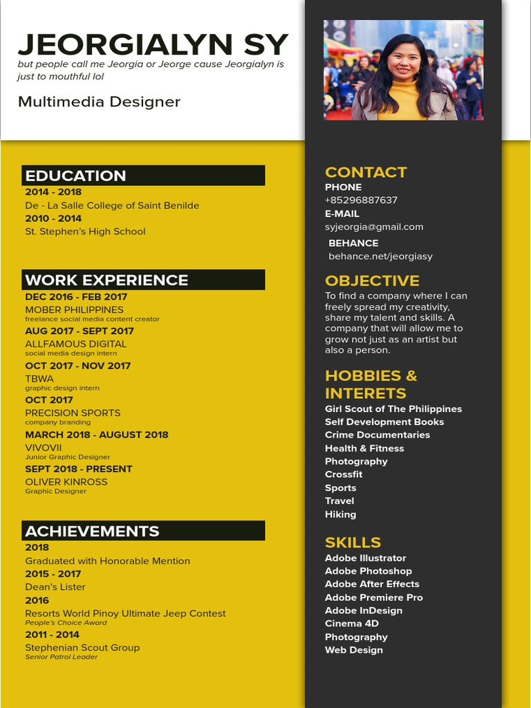 Multimedia Designer Resume: Jeorgialyn Sy | PDF | Graphic Design ...