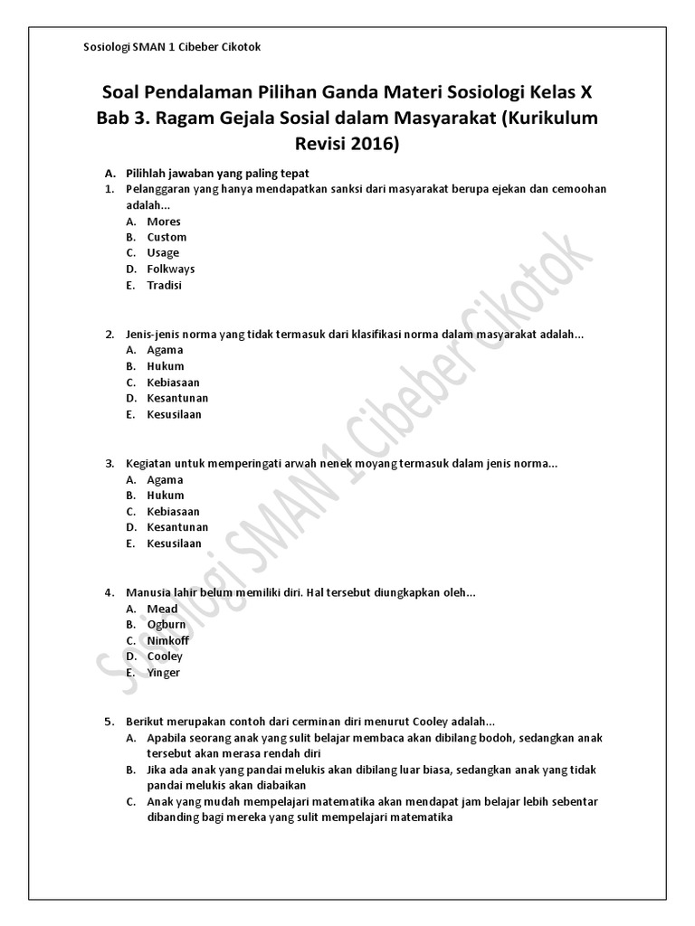 Contoh Soal Pilihan Ganda Tentang Sistem Sosial Dalam Sosiologi