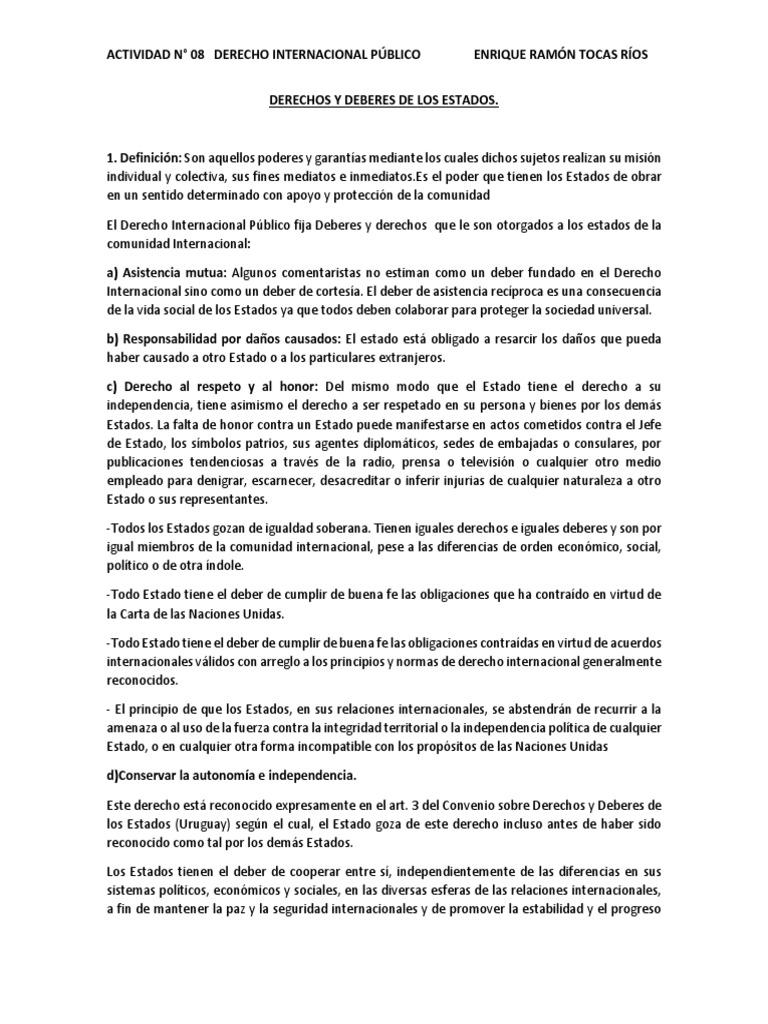 Derechos y Deberes de los Estados | PDF | Estado (política) | Ley ...