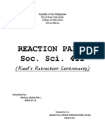 Reaction Paper Soc. Sci. 411: (Rizal's Retraction Controversy)