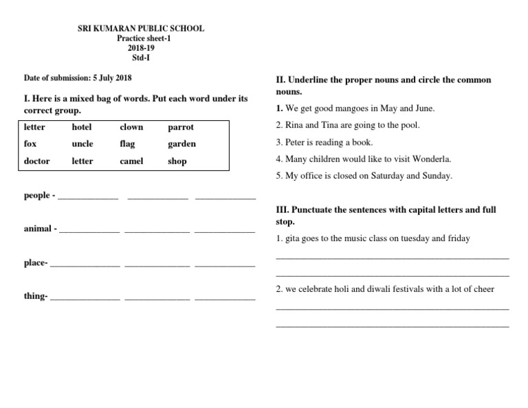 Std-I English Practice Sheet 2018-19 | PDF | Language Arts & Discipline