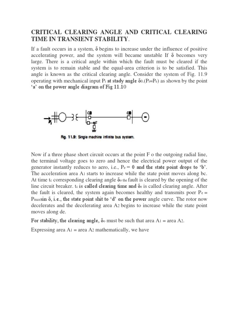 Critical Clearing Angle and Time in Power Systems | PDF | Science ...