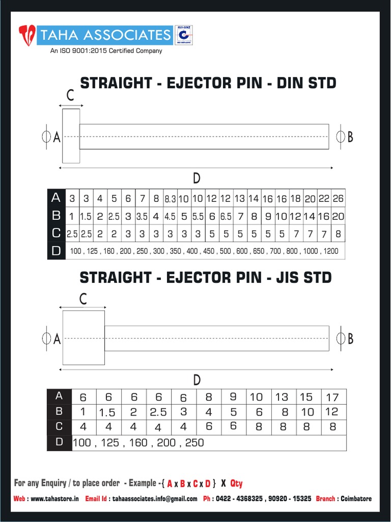 Ejector Pin Size Chart and Standards | PDF