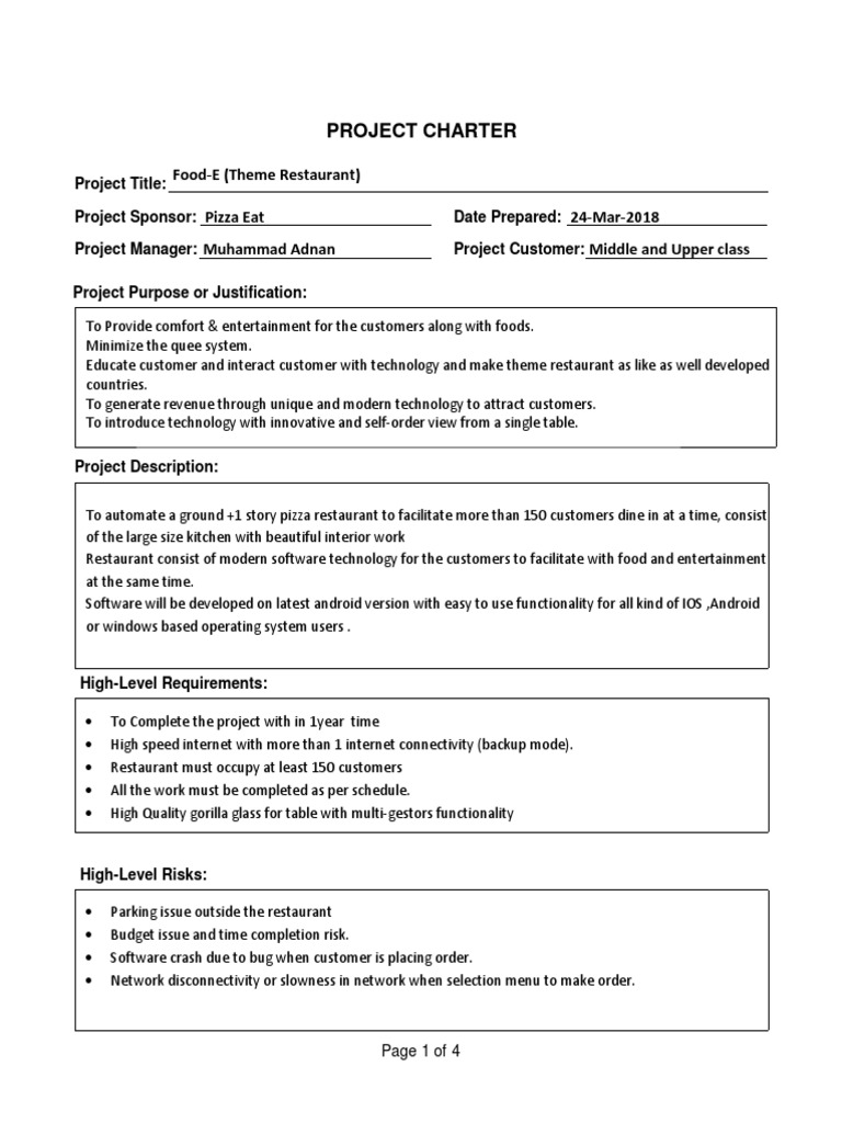 project-charter (mohammad adnan).docx | Restaurants | Project ...