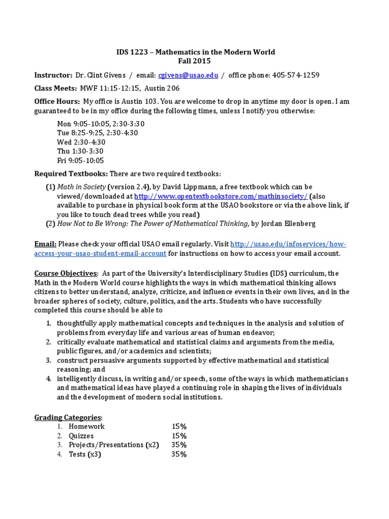 Math In The Modern World Syllabus