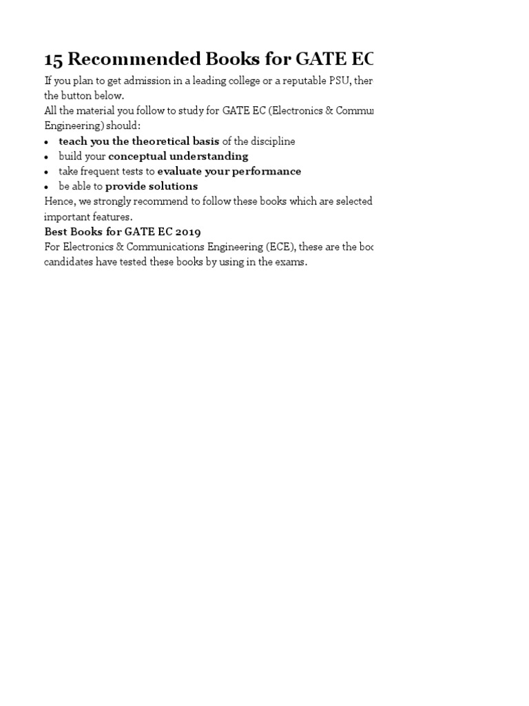 Top 15 Books for GATE EC 2019 | PDF | Amplifier | Logic Gate