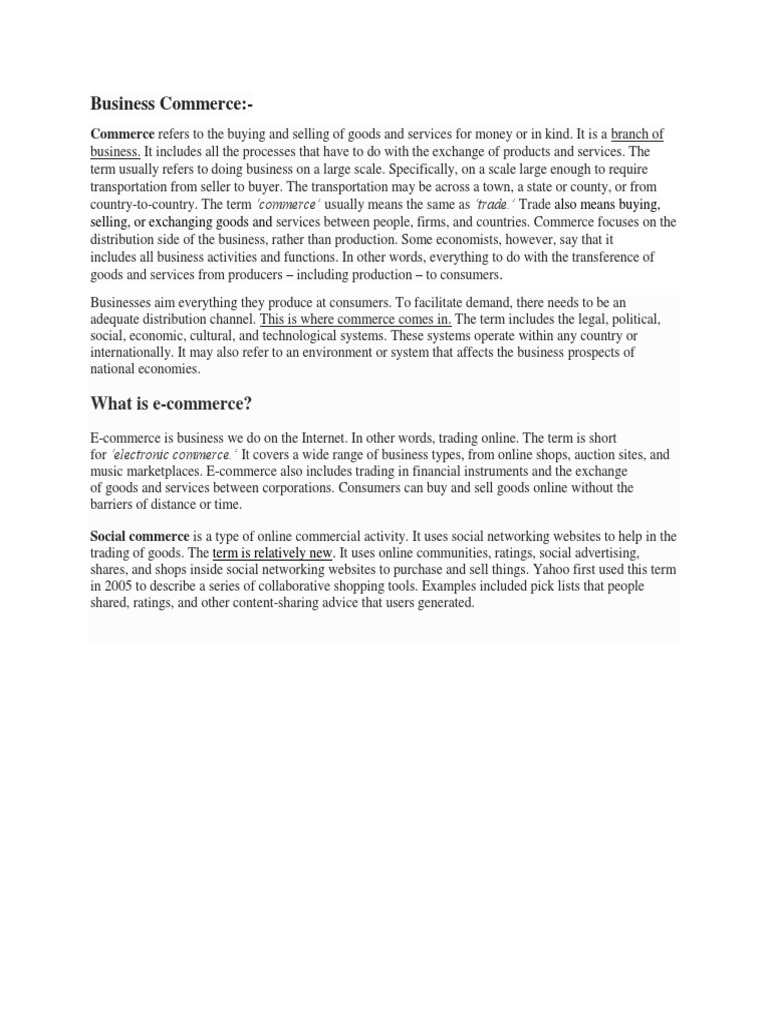 Understanding Business Commerce and E-commerce | PDF | Business