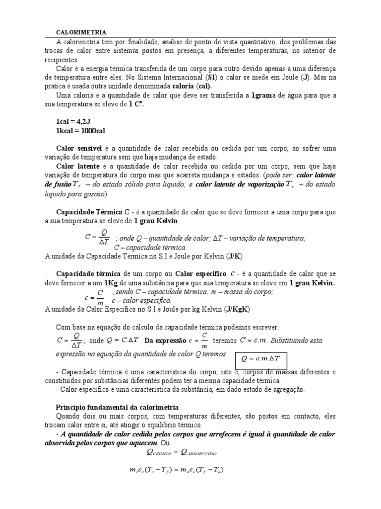 Princípios fundamentais da calorimetria e conceitos-chave sobre ...